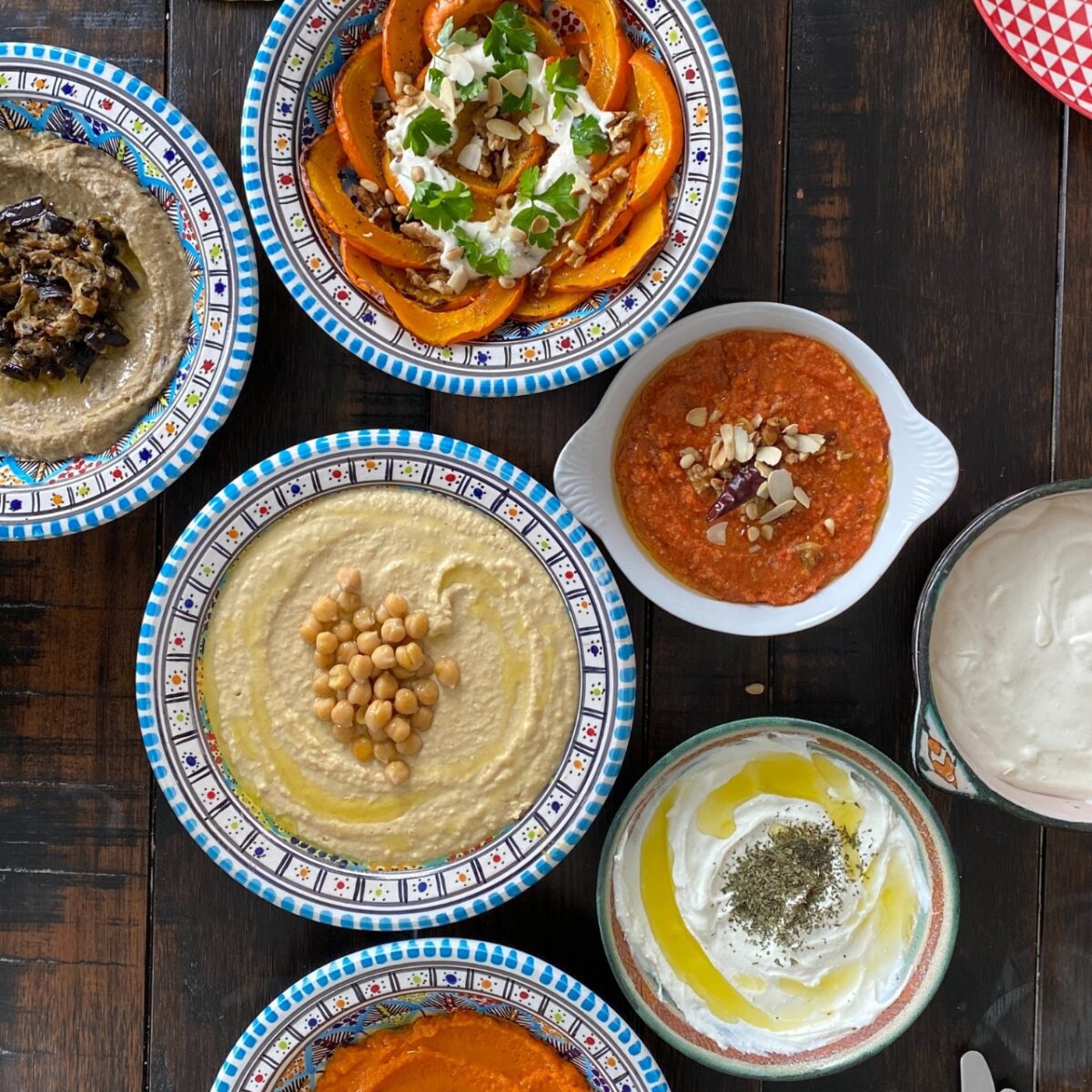 Levant regional dishes and dips on a table