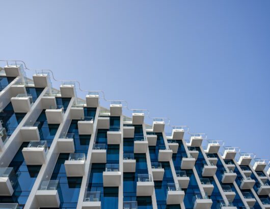 Looking up at PRPDI Hotel balconies